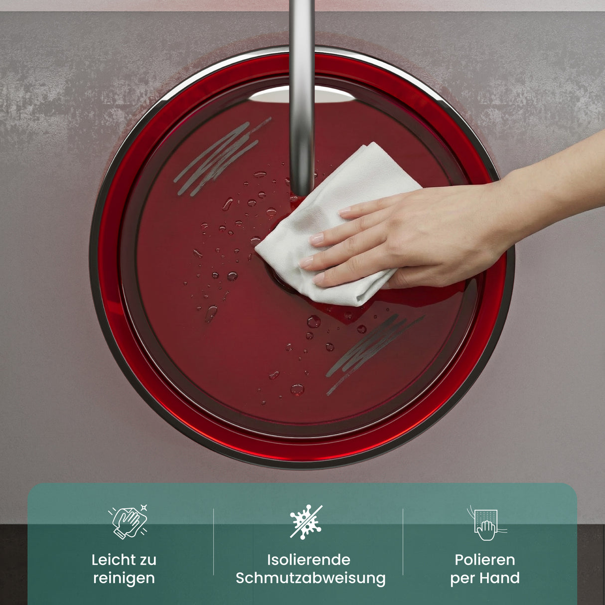 glasvilla Lavabo da Appoggio in Resina, Lavabo da Bagno senza Foro Rubinetto e Troppopieno, Coloria01