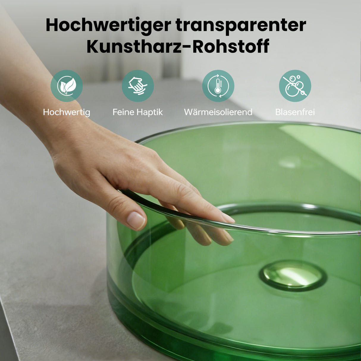 glasvilla Lavabo da Appoggio in Resina, Lavabo da Bagno senza Foro Rubinetto e Troppopieno, Coloria01