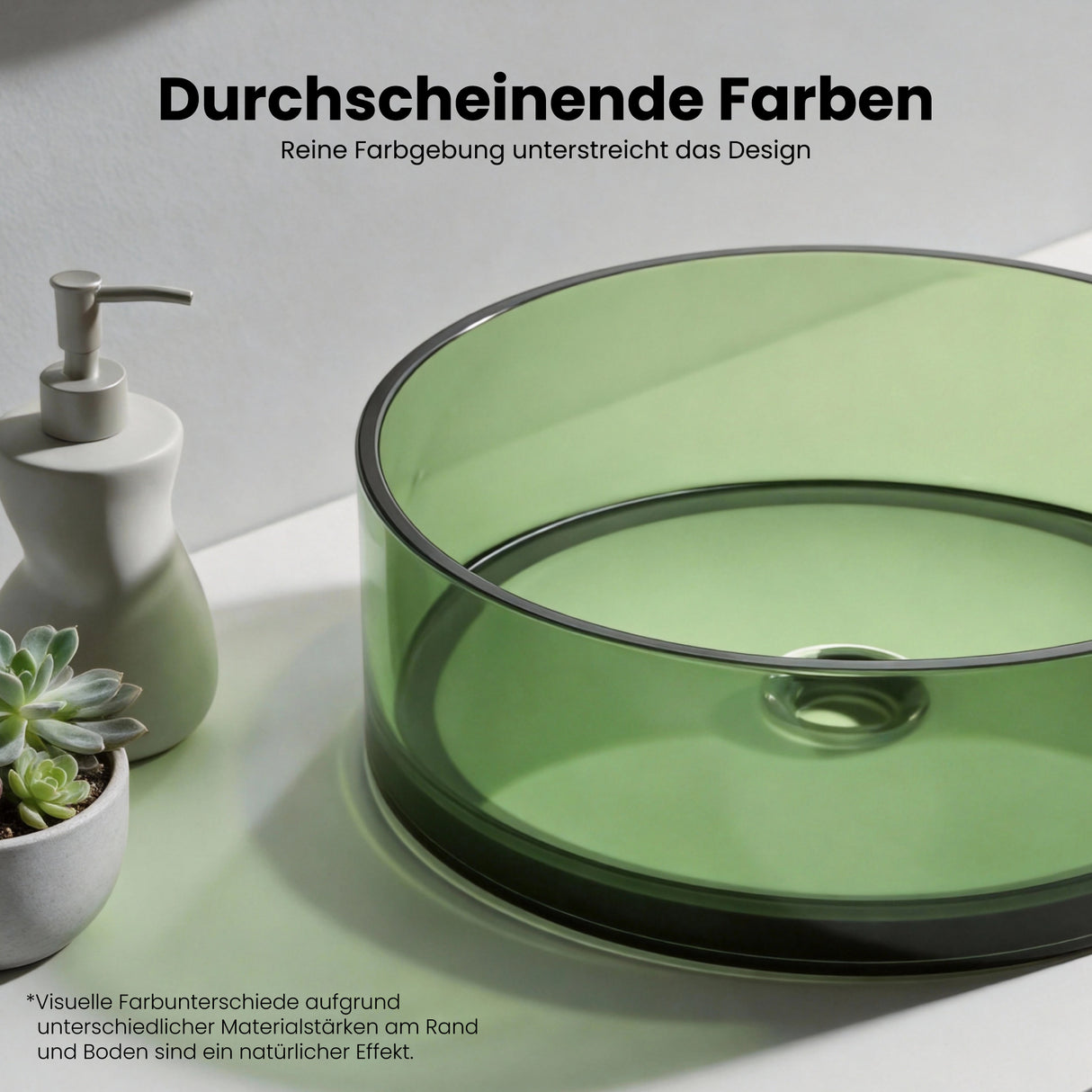 glasvilla Lavabo da Appoggio in Resina, Lavabo da Bagno senza Foro Rubinetto e Troppopieno, Coloria01