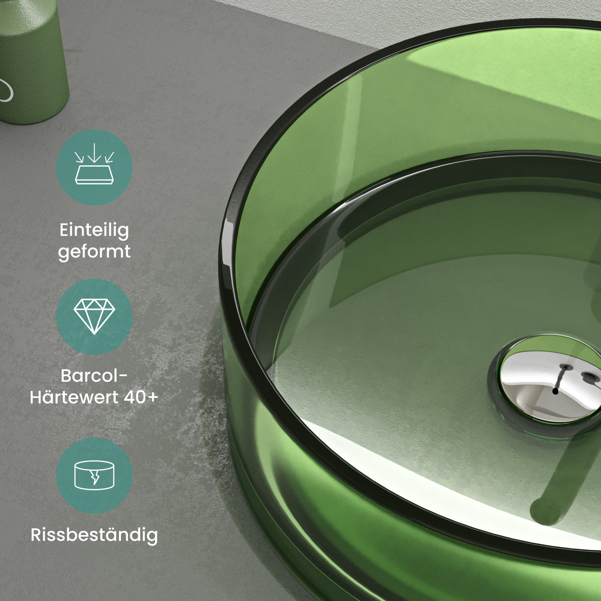 glasvilla Lavabo da Appoggio in Resina, Lavabo da Bagno senza Foro Rubinetto e Troppopieno, Coloria01