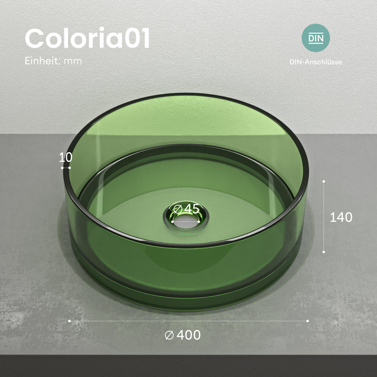 glasvilla Lavabo da Appoggio in Resina, Lavabo da Bagno senza Foro Rubinetto e Troppopieno, Coloria01