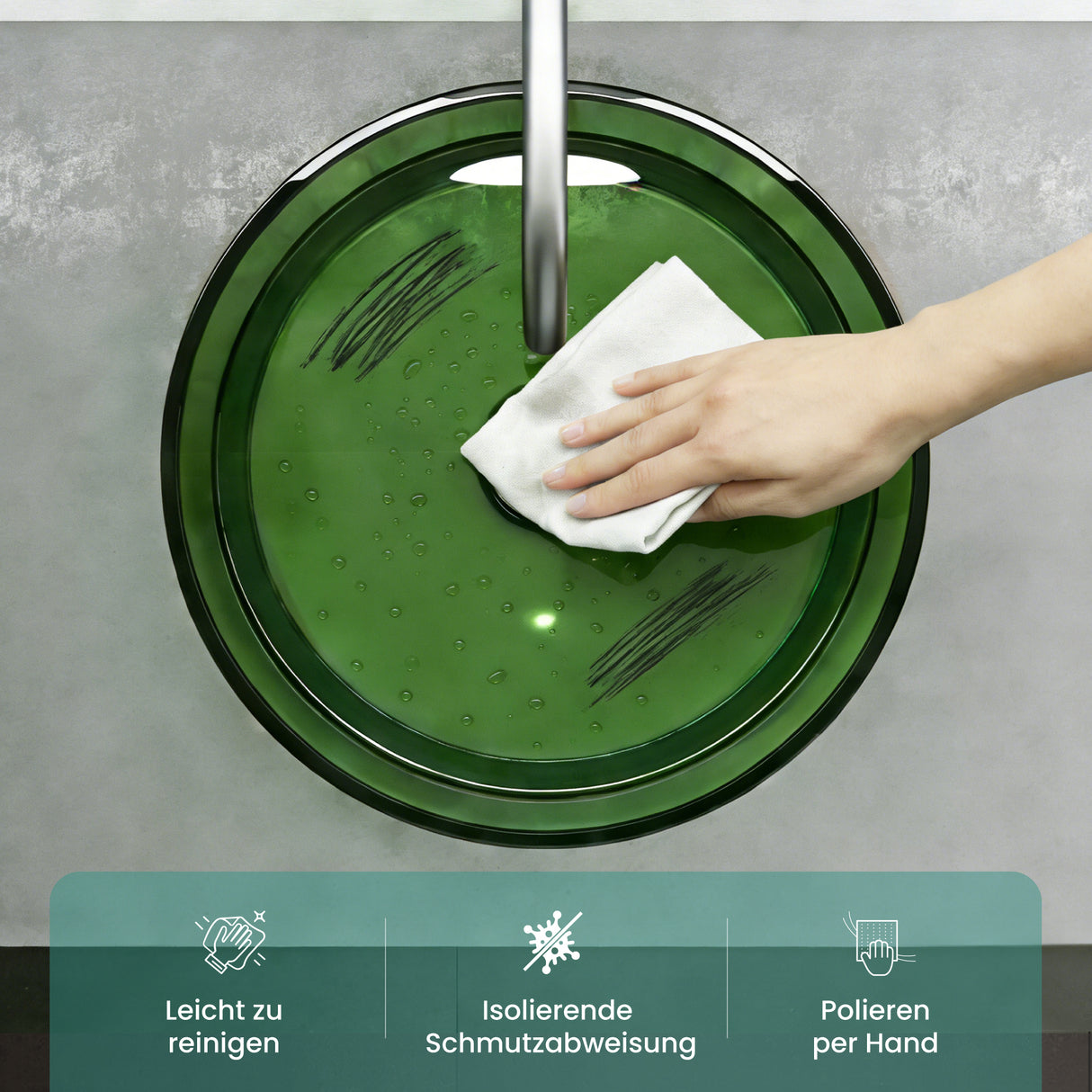 glasvilla Lavabo da Appoggio in Resina, Lavabo da Bagno senza Foro Rubinetto e Troppopieno, Coloria01