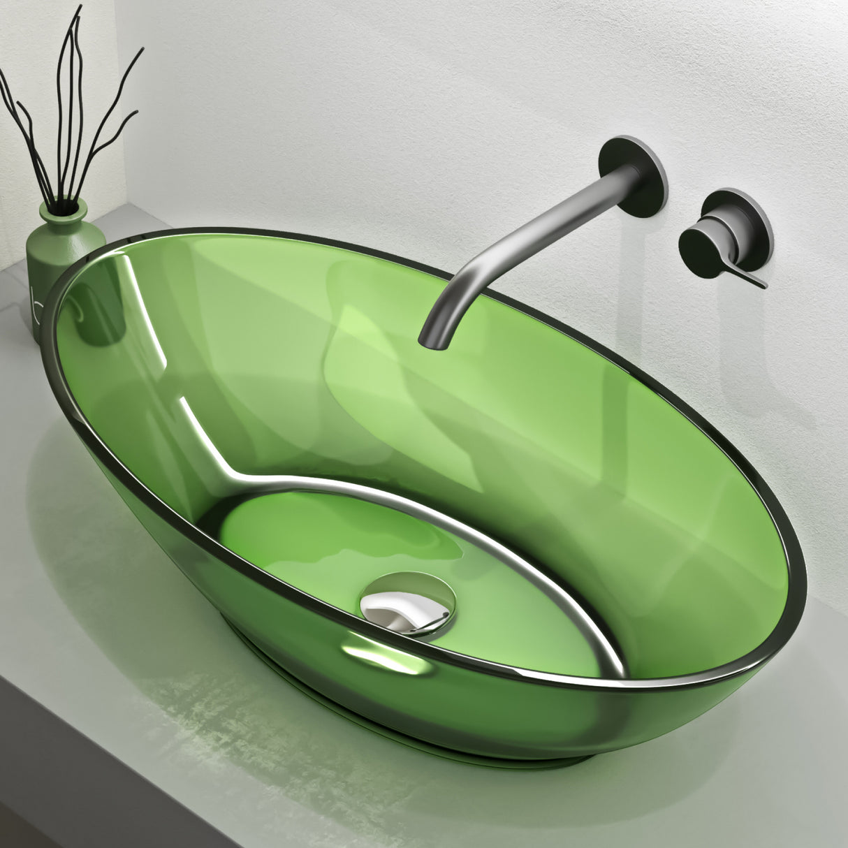 glasvilla Lavabo da Appoggio in Resina 63x34x17cm, Lavabo da Bagno Ovale senza Foro Rubinetto e Troppopieno, Coloria02