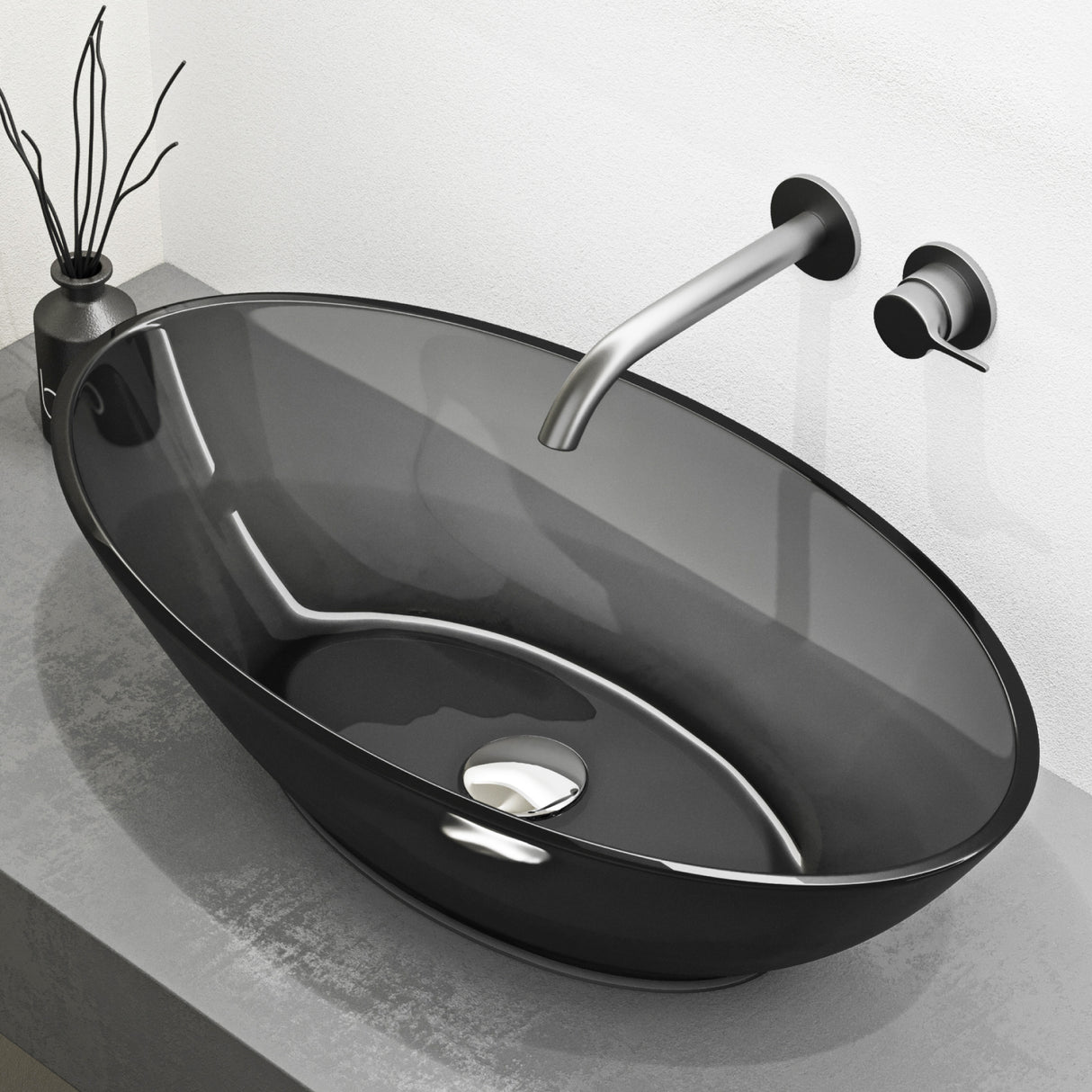 glasvilla Lavabo da Appoggio in Resina 63x34x17cm, Lavabo da Bagno Ovale senza Foro Rubinetto e Troppopieno, Coloria02