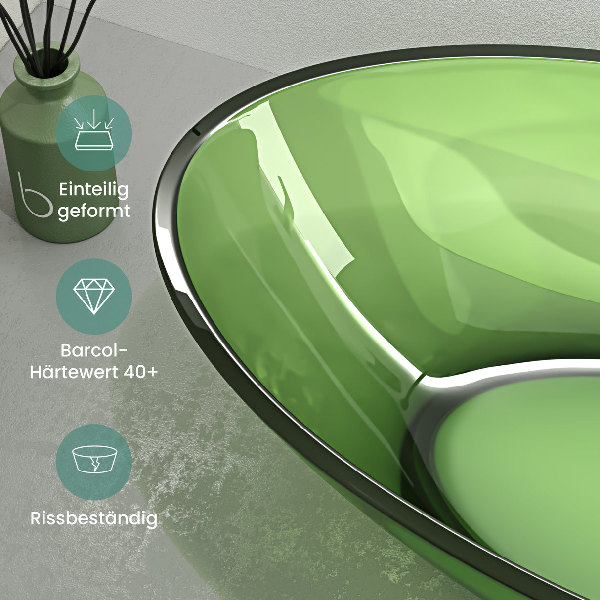 glasvilla Lavabo da Appoggio in Resina 63x34x17cm, Lavabo da Bagno Ovale senza Foro Rubinetto e Troppopieno, Coloria02