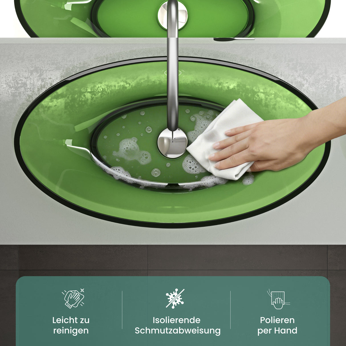 glasvilla Lavabo da Appoggio in Resina 63x34x17cm, Lavabo da Bagno Ovale senza Foro Rubinetto e Troppopieno, Coloria02