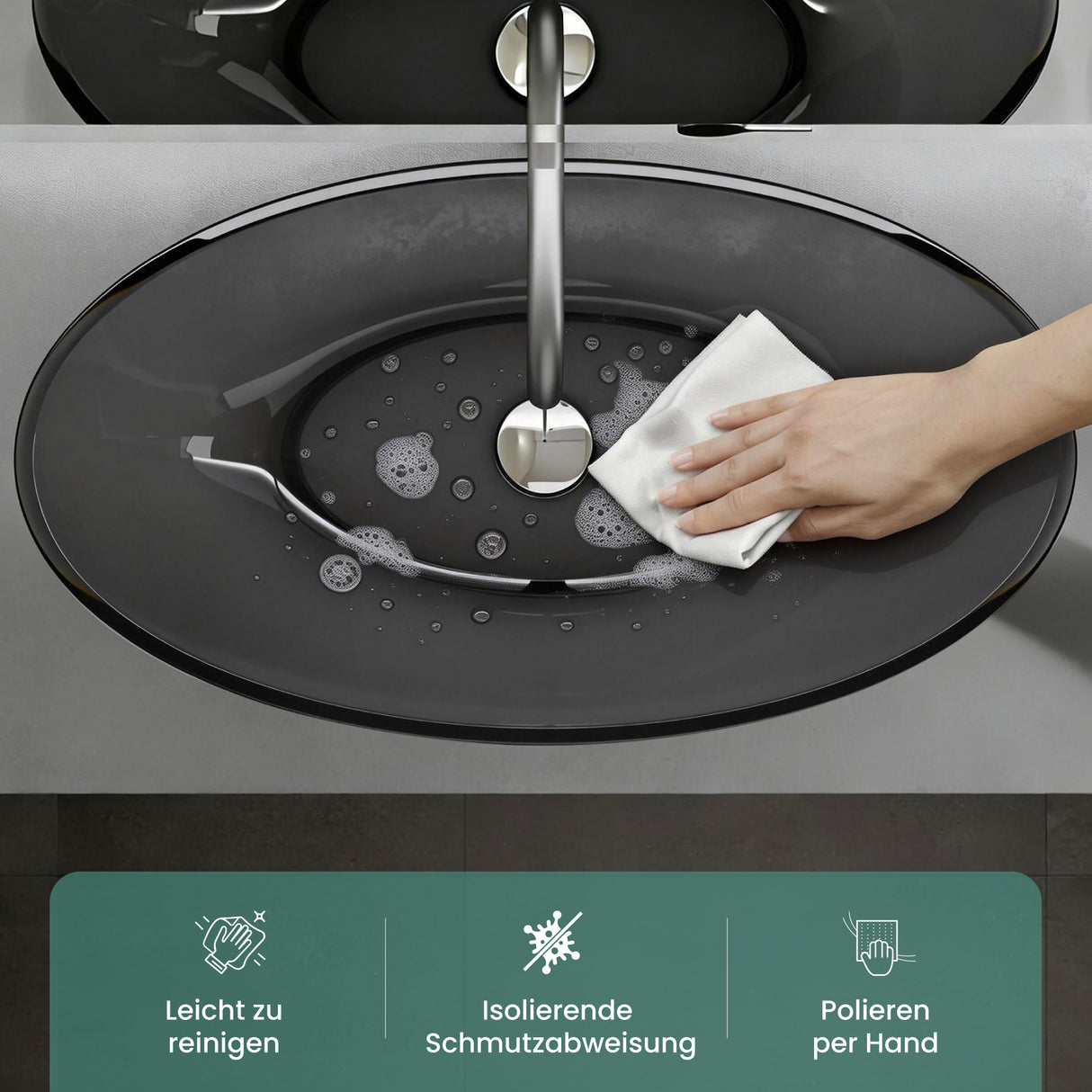 glasvilla Lavabo da Appoggio in Resina 63x34x17cm, Lavabo da Bagno Ovale senza Foro Rubinetto e Troppopieno, Coloria02