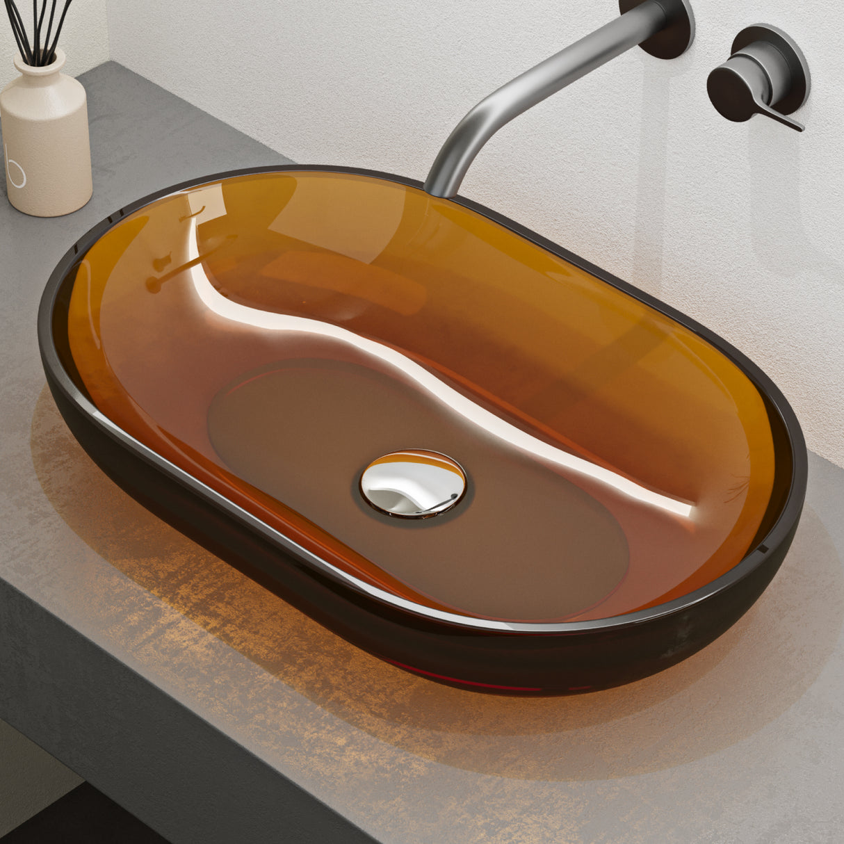 glasvilla Lavabo da Appoggio in Resina 54x34x10.5cm, Lavabo da Bagno Ovale senza Foro Rubinetto e Troppopieno, Coloria03