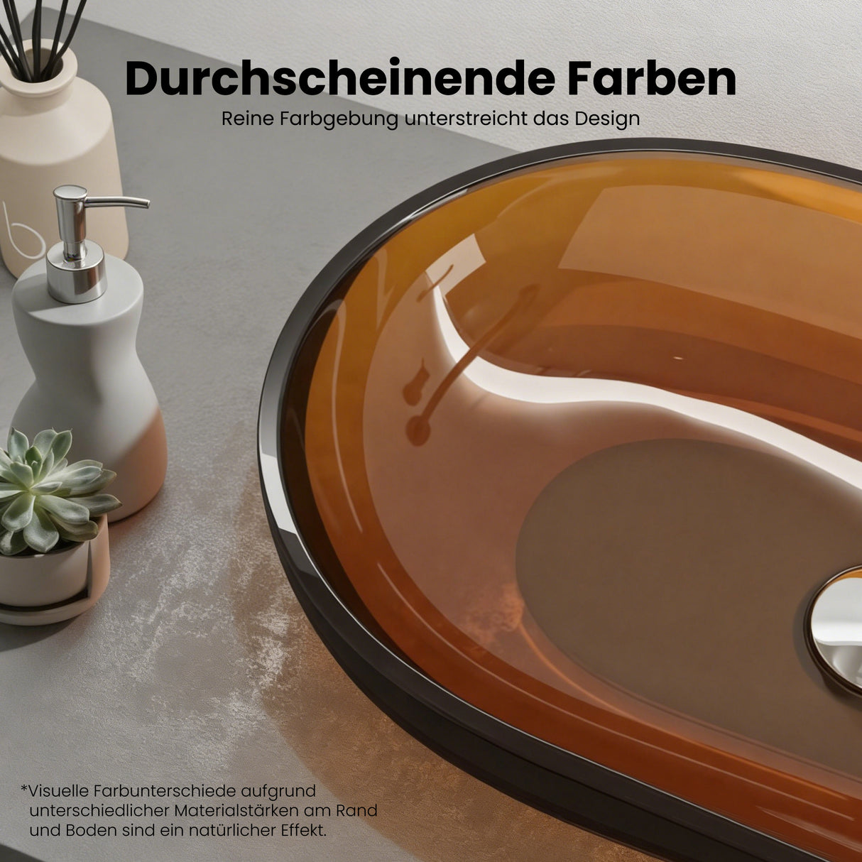 glasvilla Lavabo da Appoggio in Resina 54x34x10.5cm, Lavabo da Bagno Ovale senza Foro Rubinetto e Troppopieno, Coloria03