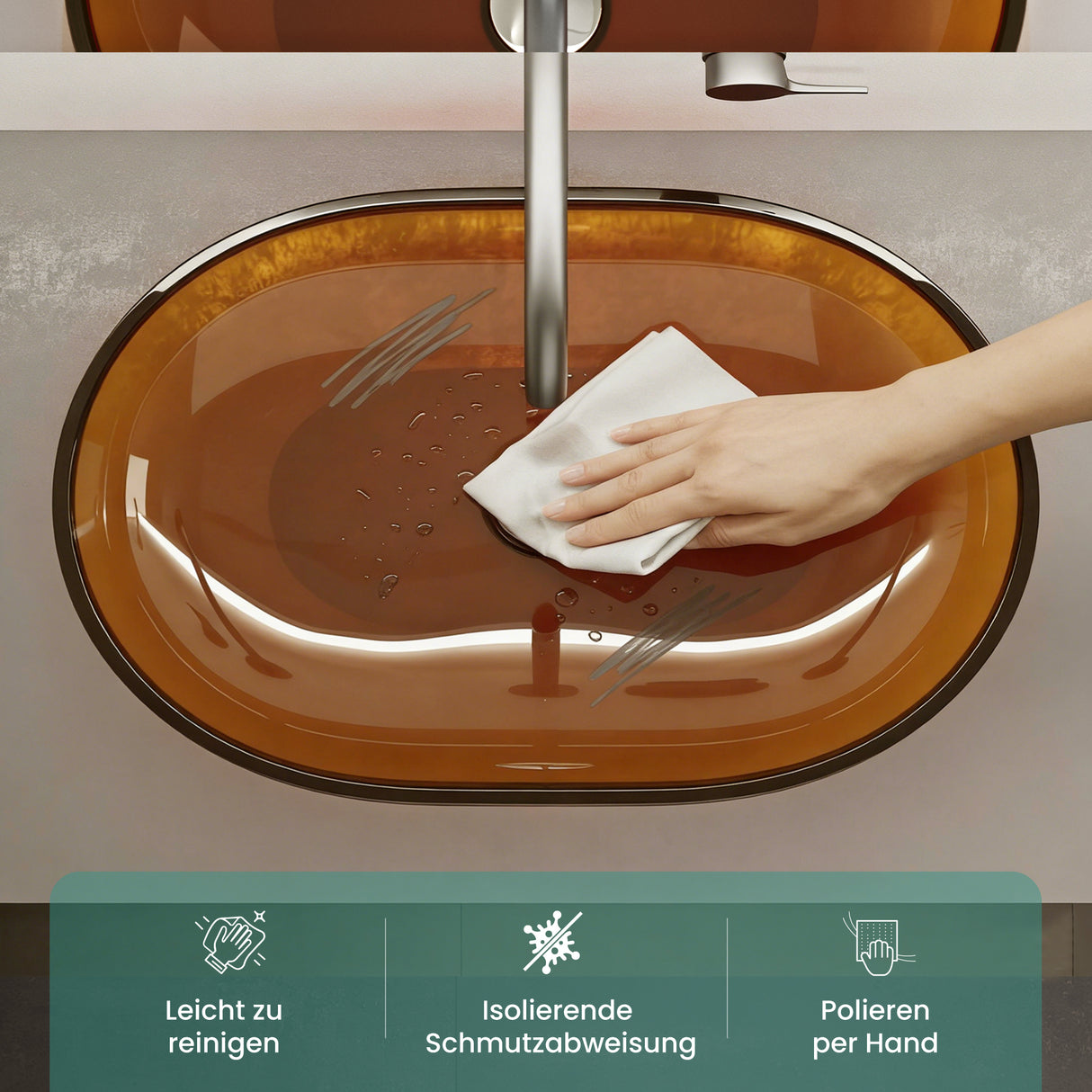 glasvilla Lavabo da Appoggio in Resina 54x34x10.5cm, Lavabo da Bagno Ovale senza Foro Rubinetto e Troppopieno, Coloria03