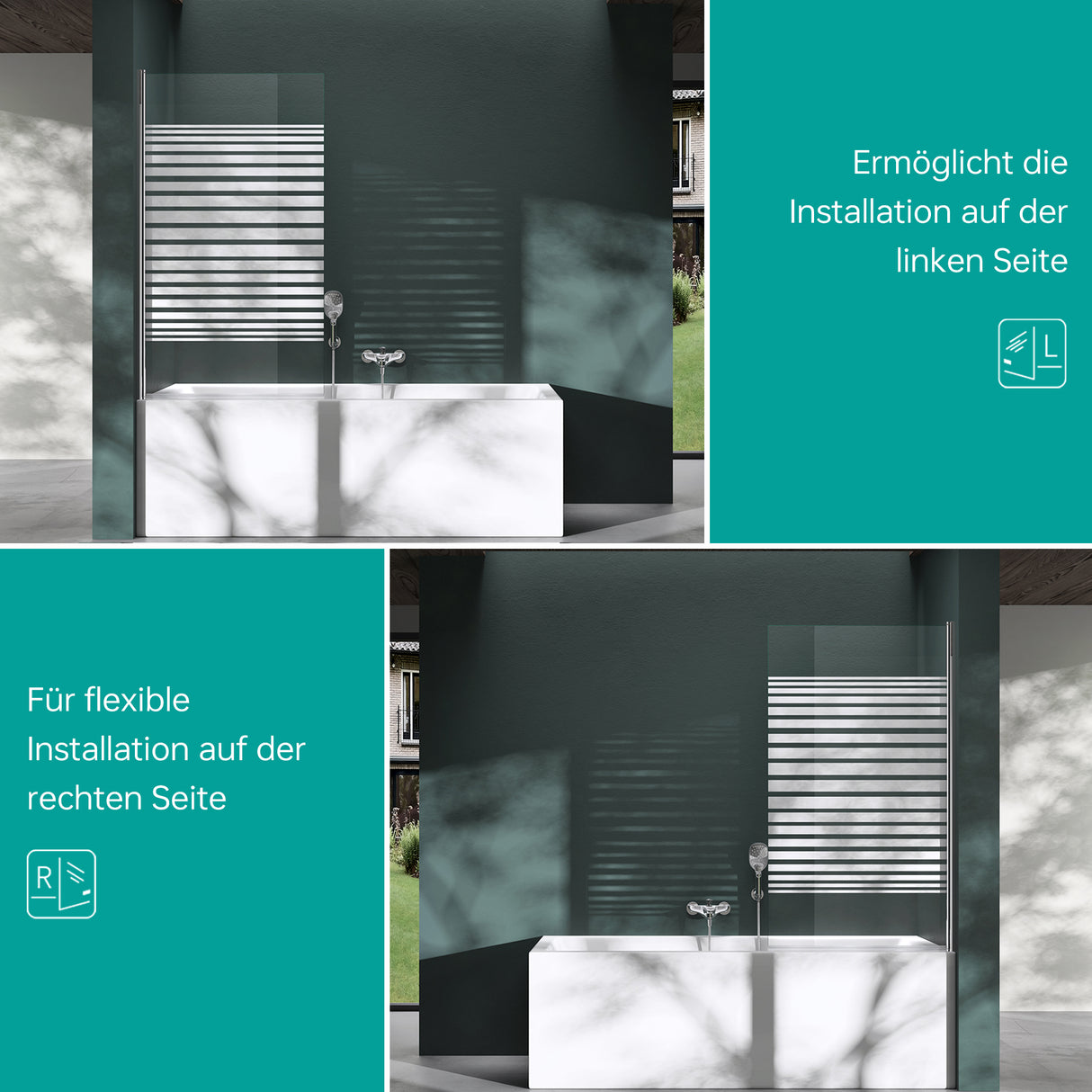 glasvilla Parete Vasca da Bagno Doccia 80x140cm, Parete Sopravasca Doccia in Vetro di Sicurezza Apertura 180° con Nano Rivestimenti e Guarnizione Cortona201