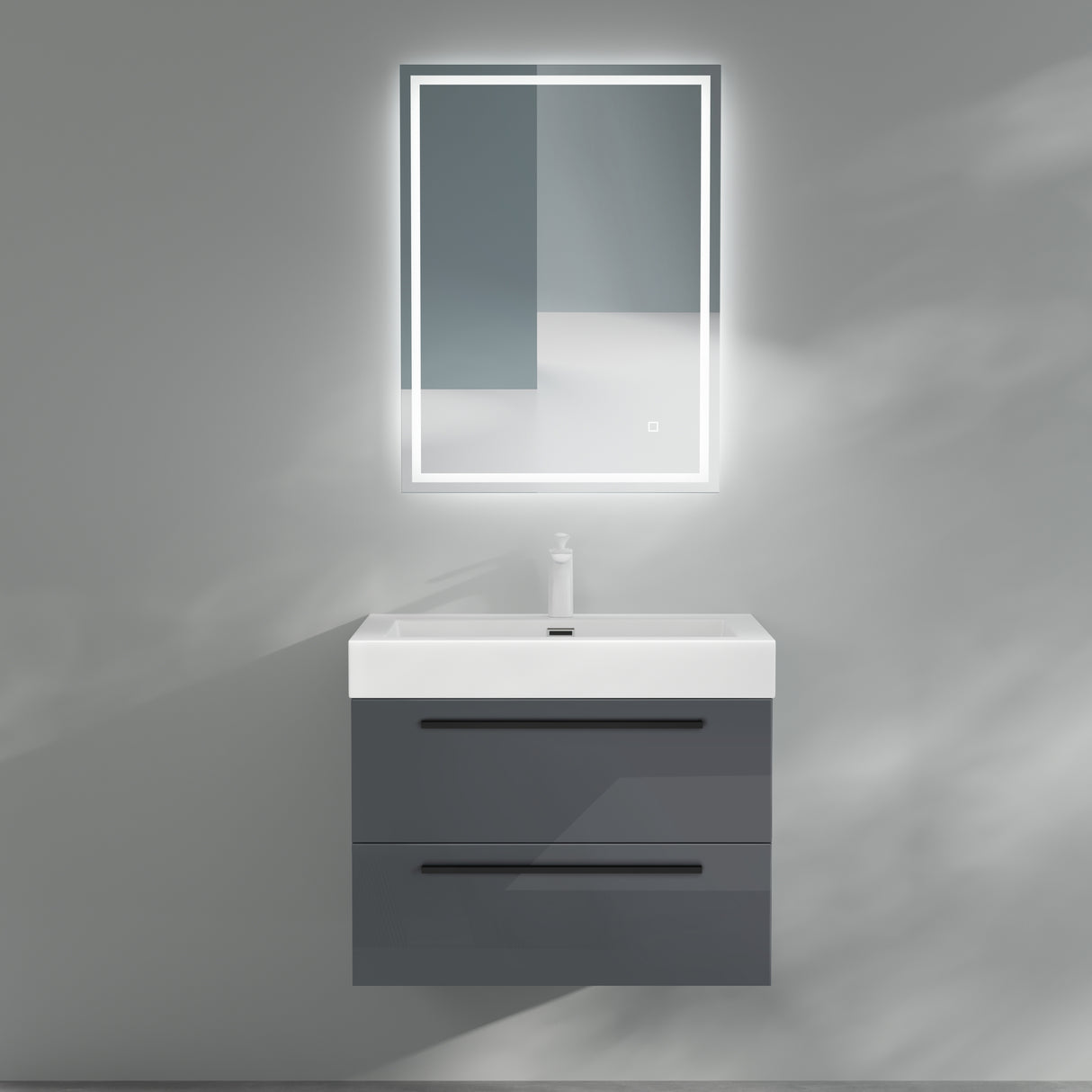 glasvilla Mobile Bagno Sospeso con Lavabo da Marmo Fuso Mobiletto per Bagno con Lavabo Quadratto