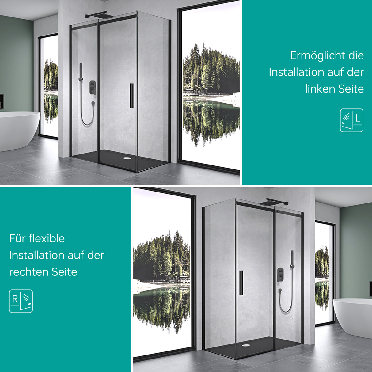 glasvilla Box Doccia in Vetro 8mm ad Apertura Scorrevole Box Cabina Doccia Angolare con Porta Scorrevole Ravenna18