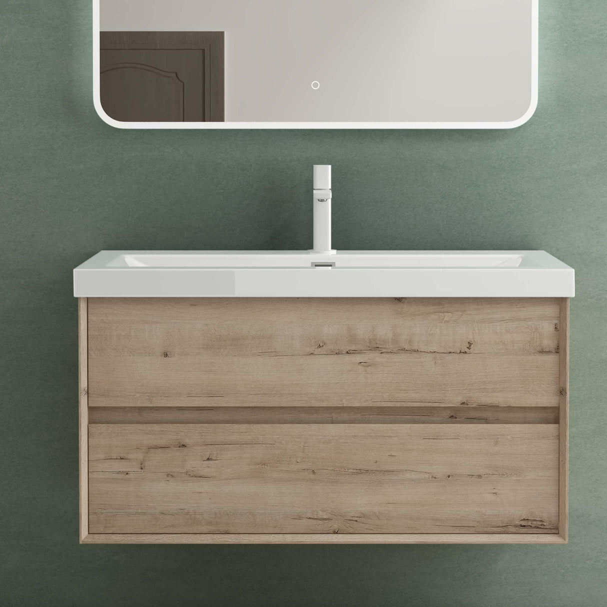 glasvilla Mobile Bagno Sospeso con 2 Cassetti di Chiusura Soft-close e Lavabo Bianco, Mobiletto da Bagno con Lavabo da Marmo Fuso Rimo