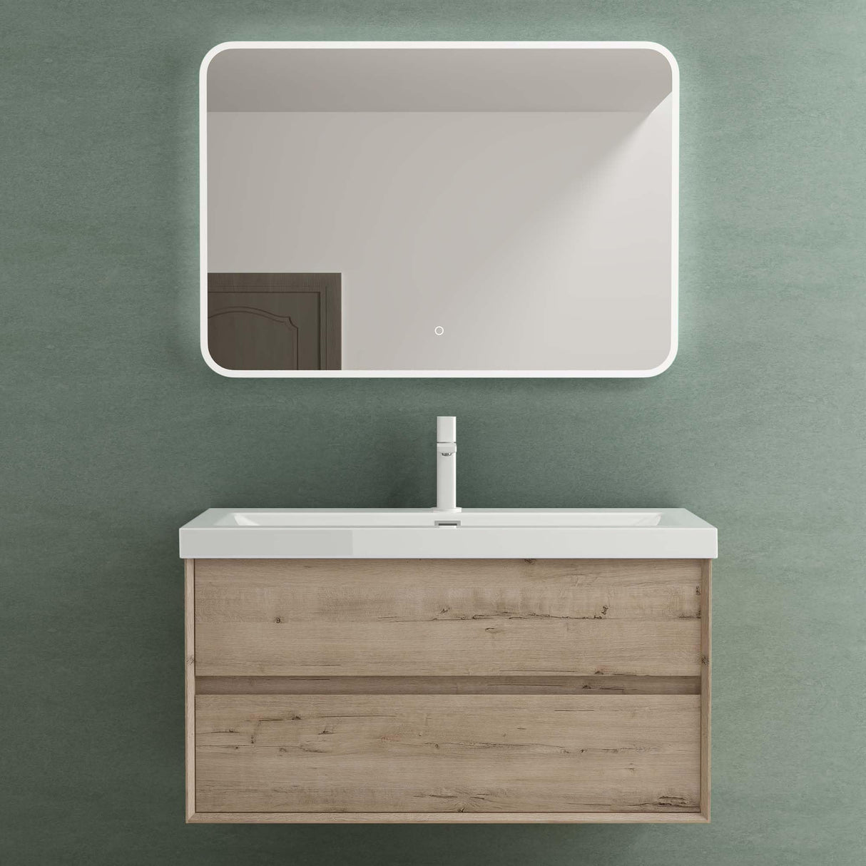 glasvilla Mobile Bagno Sospeso con 2 Cassetti di Chiusura Soft-close e Lavabo Bianco, Mobiletto da Bagno con Lavabo da Marmo Fuso Rimo