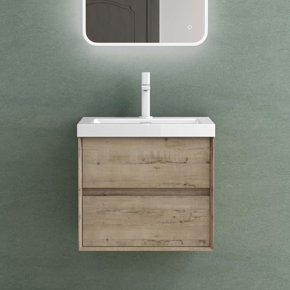 glasvilla Mobile Bagno Sospeso con 2 Cassetti di Chiusura Soft-close e Lavabo Bianco, Mobiletto da Bagno con Lavabo da Marmo Fuso Rimo