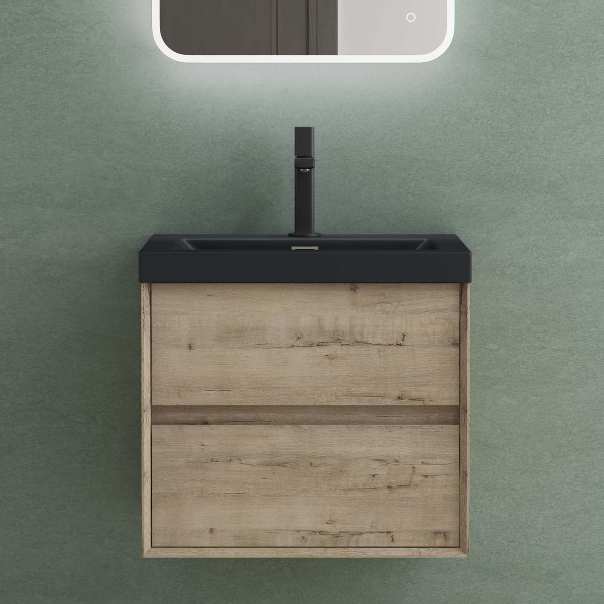 glasvilla Mobile Bagno Sospeso con 2 Cassetti di Chiusura Soft Close, Mobiletto per Bagno con Lavabo da Marmo Fuso, Lavabo da Appoggio Antracite Opaco, Rimo