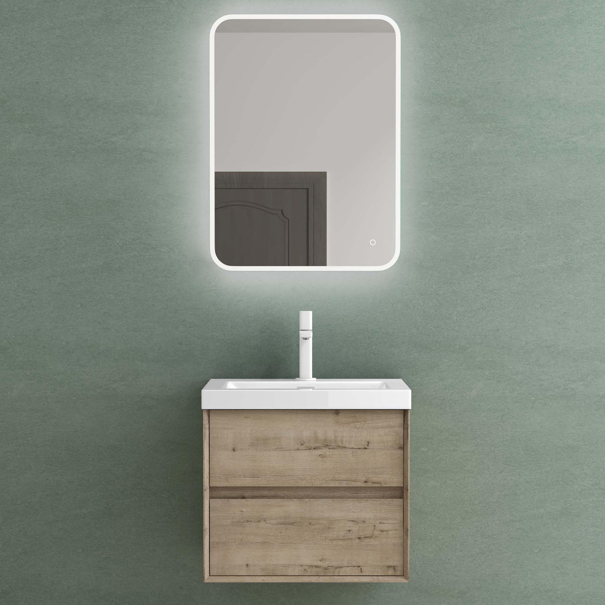 glasvilla Mobile Bagno Sospeso con 2 Cassetti di Chiusura Soft-close e Lavabo Bianco, Mobiletto da Bagno con Lavabo da Marmo Fuso Rimo