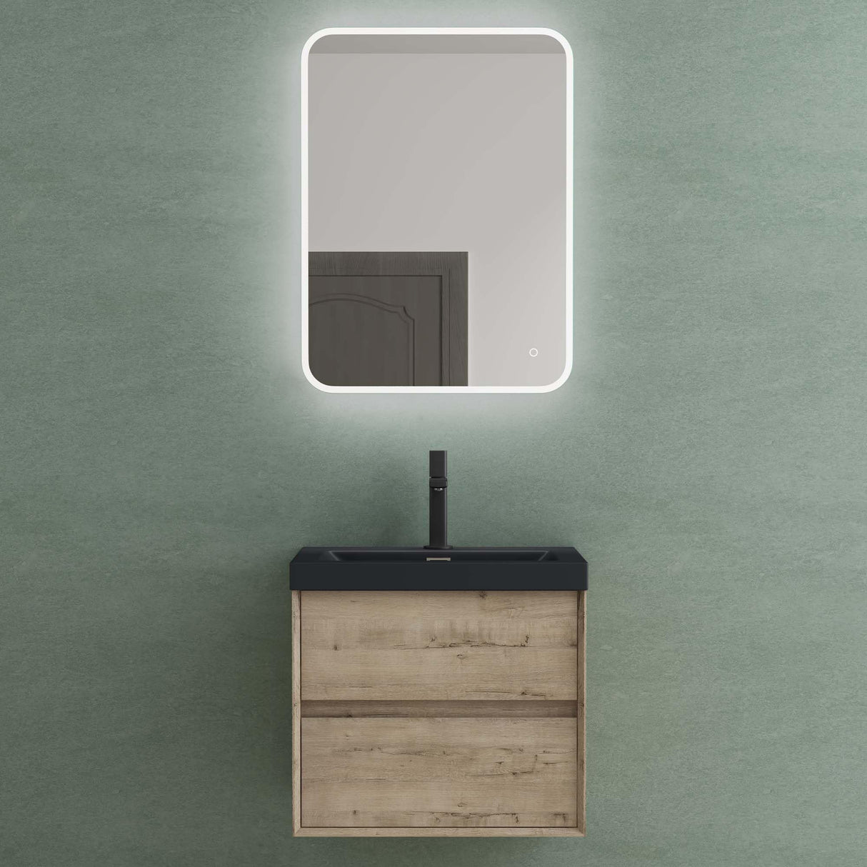 glasvilla Mobile Bagno Sospeso con 2 Cassetti di Chiusura Soft Close, Mobiletto per Bagno con Lavabo da Marmo Fuso, Lavabo da Appoggio Antracite Opaco, Rimo