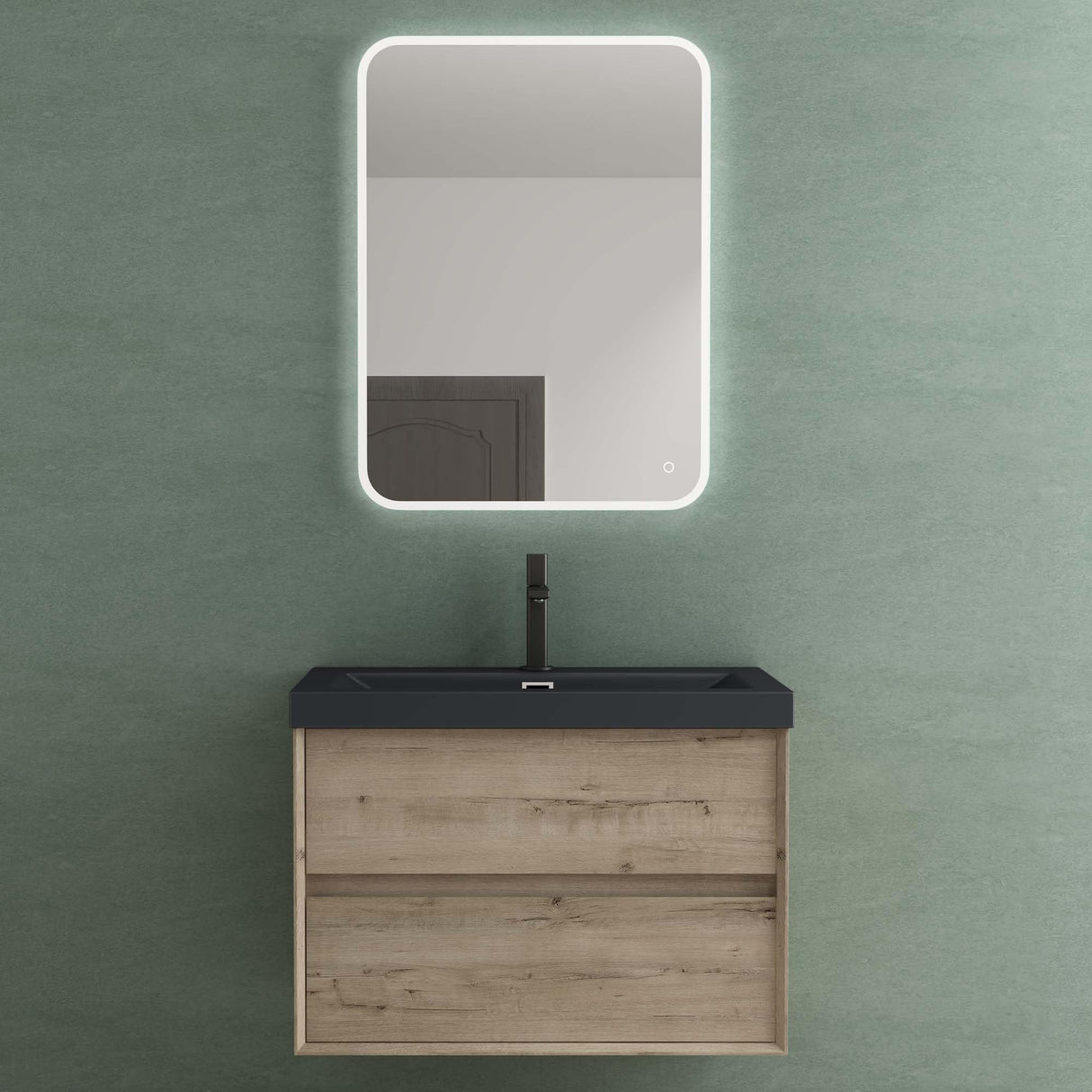 glasvilla Mobile Bagno Sospeso con 2 Cassetti di Chiusura Soft Close, Mobiletto per Bagno con Lavabo da Marmo Fuso, Lavabo da Appoggio Antracite Opaco, Rimo