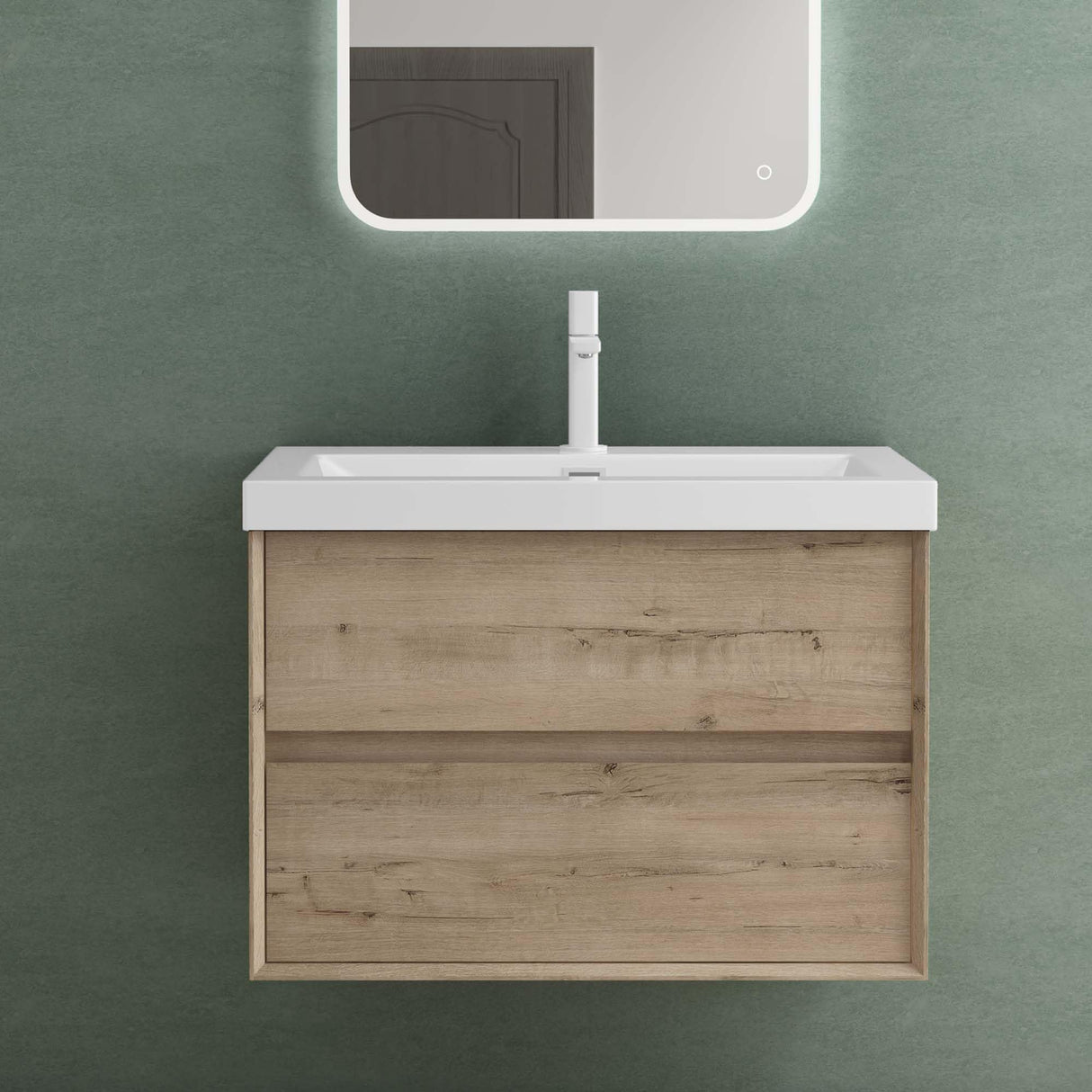 glasvilla Mobile Bagno Sospeso con 2 Cassetti di Chiusura Soft-close e Lavabo Bianco, Mobiletto da Bagno con Lavabo da Marmo Fuso Rimo