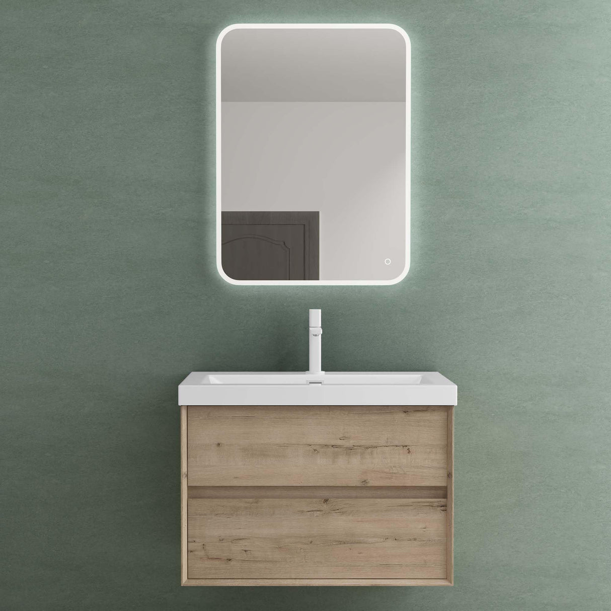 glasvilla Mobile Bagno Sospeso con 2 Cassetti di Chiusura Soft-close e Lavabo Bianco, Mobiletto da Bagno con Lavabo da Marmo Fuso Rimo