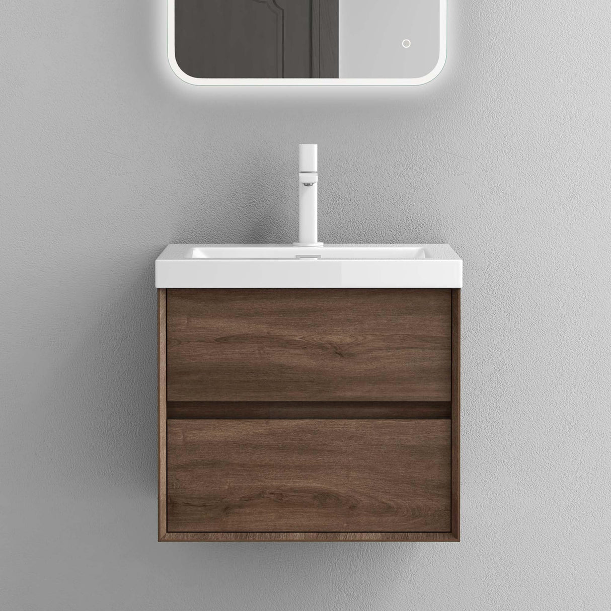 glasvilla Mobile Bagno Sospeso con 2 Cassetti di Chiusura Soft-close e Lavabo Bianco, Mobiletto da Bagno con Lavabo da Marmo Fuso Rimo