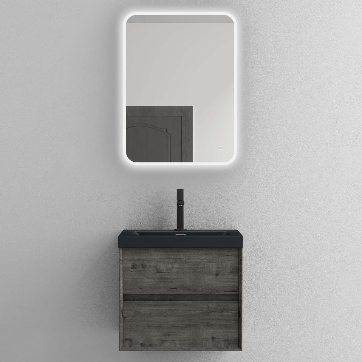 glasvilla Mobile Bagno Sospeso con 2 Cassetti di Chiusura Soft Close, Mobiletto per Bagno con Lavabo da Marmo Fuso, Lavabo da Appoggio Antracite Opaco, Rimo