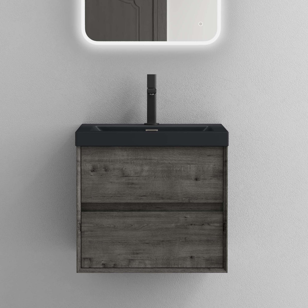 glasvilla Mobile Bagno Sospeso con 2 Cassetti di Chiusura Soft Close, Mobiletto per Bagno con Lavabo da Marmo Fuso, Lavabo da Appoggio Antracite Opaco, Rimo