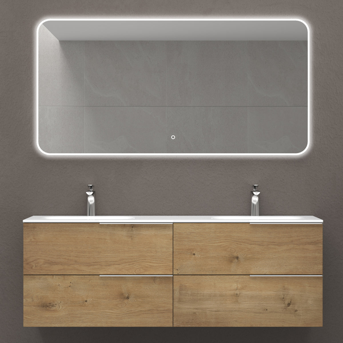 glasvilla Waschbeckenunterschrank 4 Schubladen Kerneiche mit Doppelwaschbecken BTH: 144x48x52cm Vanessa