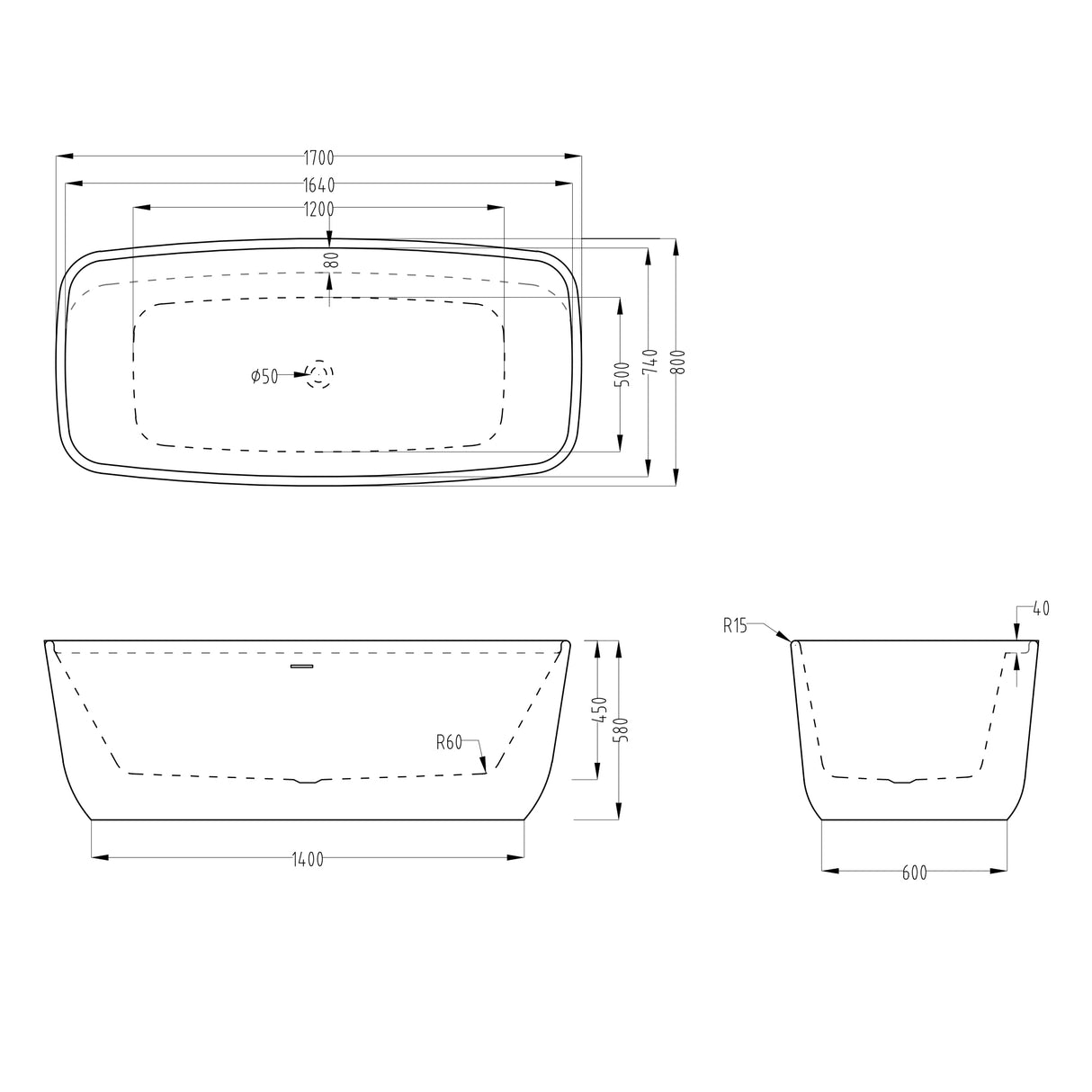 glasvilla Vasca da Bagno Freestanding in Acrilico con Rubinetto, Vasca da Bagno Indipendente