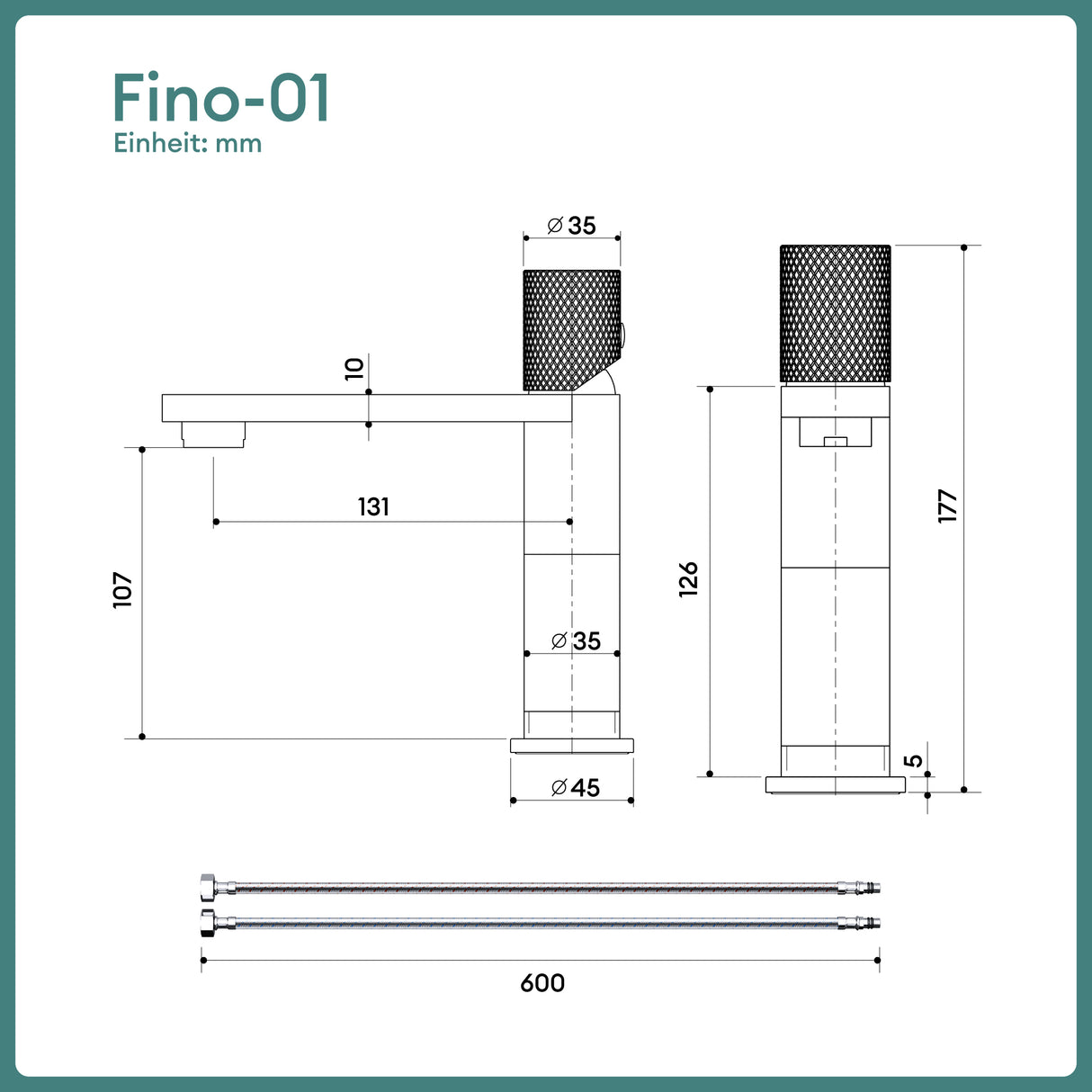 Grifo de Lavabo Glasvilla Fino-01 Monomando de Acero Inoxidable con Ahorro de Agua
