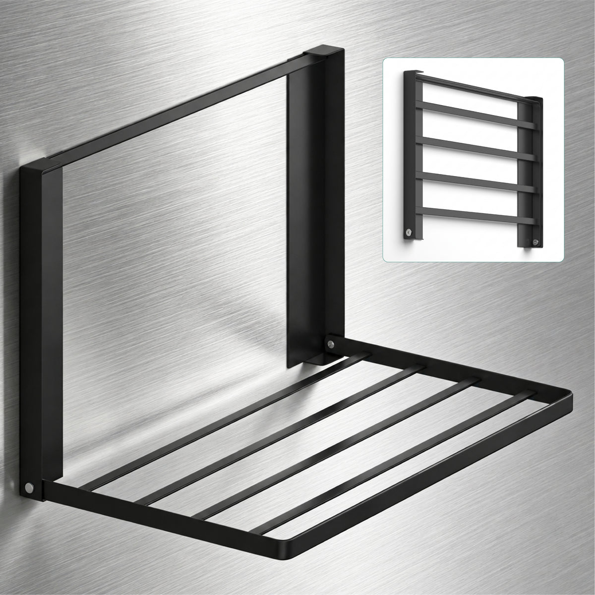 Toallero y Estante Plegable Glasvilla Folda-01 Magnético o Adhesivo sin Taladro (41 × 25 cm)