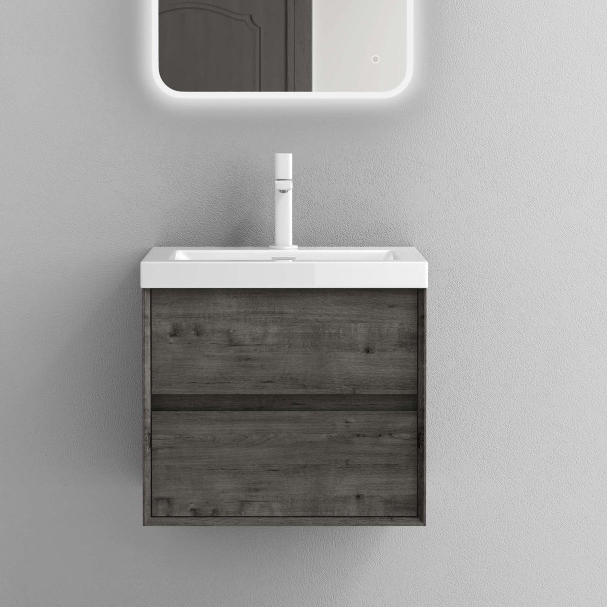 glasvilla Mobile Bagno Sospeso con 2 Cassetti di Chiusura Soft-close e Lavabo Bianco, Mobiletto da Bagno con Lavabo da Marmo Fuso Rimo