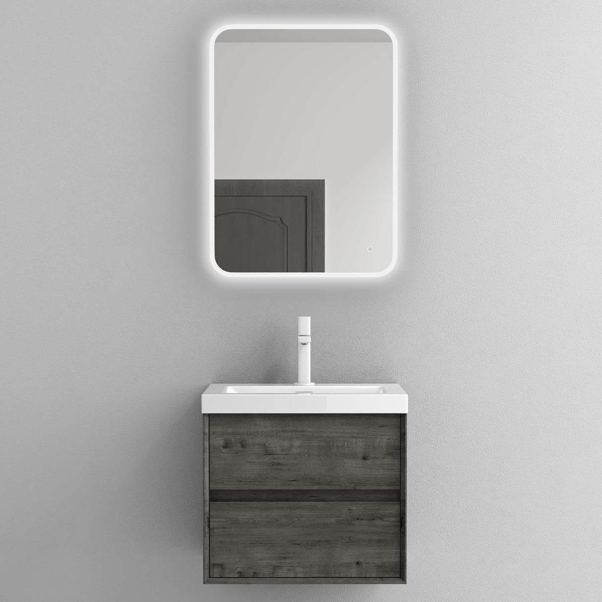 glasvilla Mobile Bagno Sospeso con 2 Cassetti di Chiusura Soft-close e Lavabo Bianco, Mobiletto da Bagno con Lavabo da Marmo Fuso Rimo