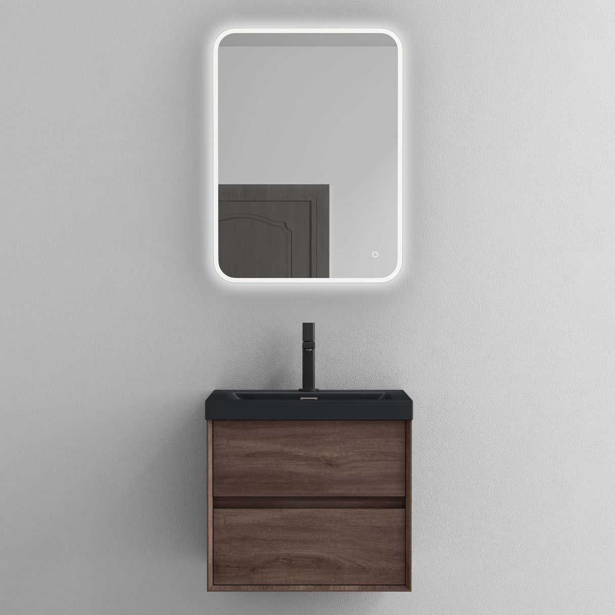 glasvilla Mobile Bagno Sospeso con 2 Cassetti di Chiusura Soft Close, Mobiletto per Bagno con Lavabo da Marmo Fuso, Lavabo da Appoggio Antracite Opaco, Rimo