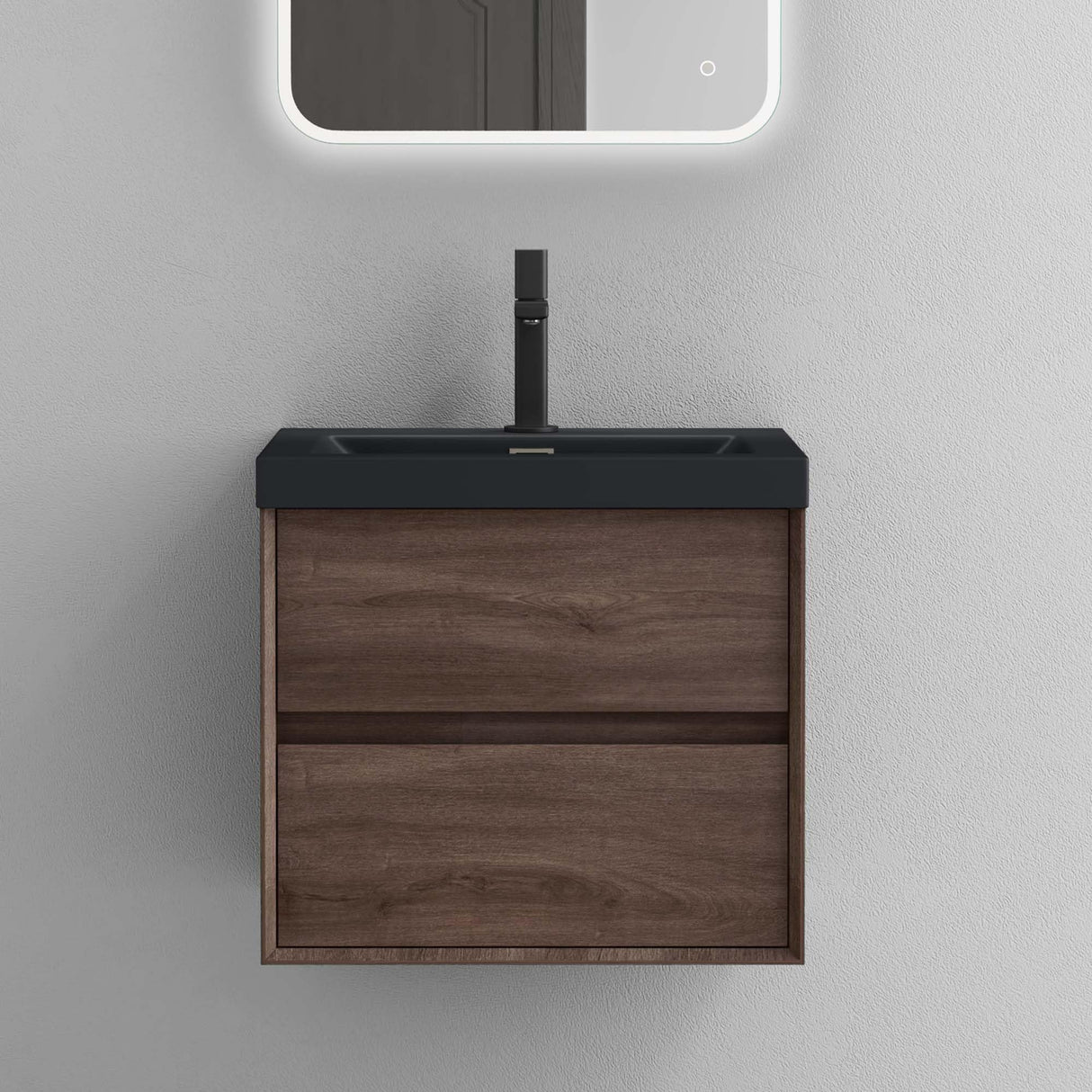 glasvilla Mobile Bagno Sospeso con 2 Cassetti di Chiusura Soft Close, Mobiletto per Bagno con Lavabo da Marmo Fuso, Lavabo da Appoggio Antracite Opaco, Rimo