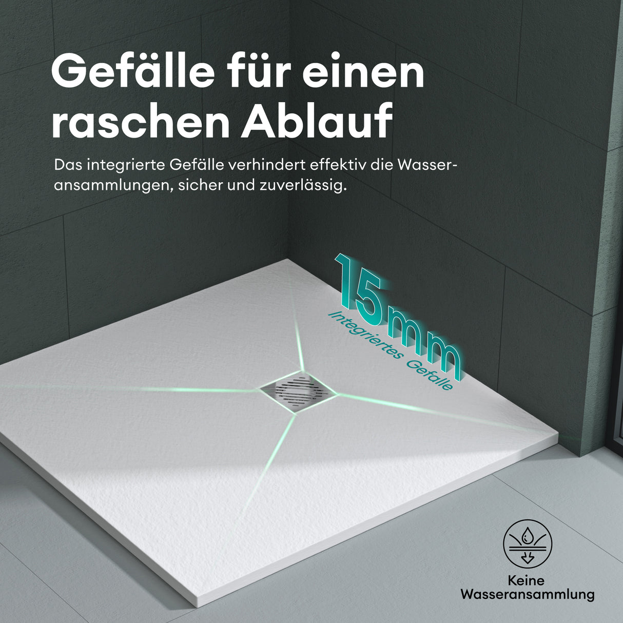 glasvilla Piatto Doccia in Pietra Artificiale Piatto Doccia con Attacco DIN, Altezza 3CM, Geoma09