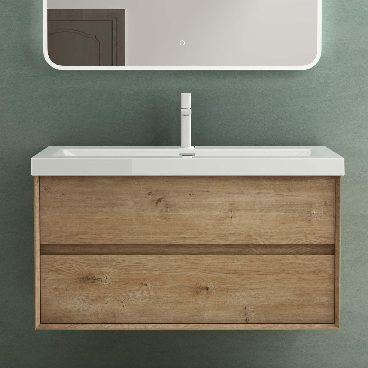 glasvilla Mobile Bagno Sospeso con 2 Cassetti di Chiusura Soft-close e Lavabo Bianco, Mobiletto da Bagno con Lavabo da Marmo Fuso Rimo