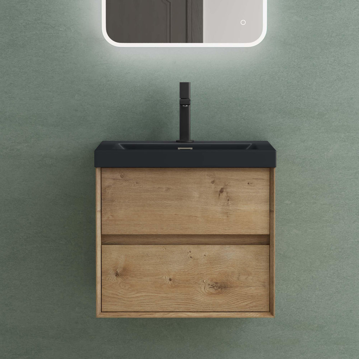 glasvilla Mobile Bagno Sospeso con 2 Cassetti di Chiusura Soft Close, Mobiletto per Bagno con Lavabo da Marmo Fuso, Lavabo da Appoggio Antracite Opaco, Rimo