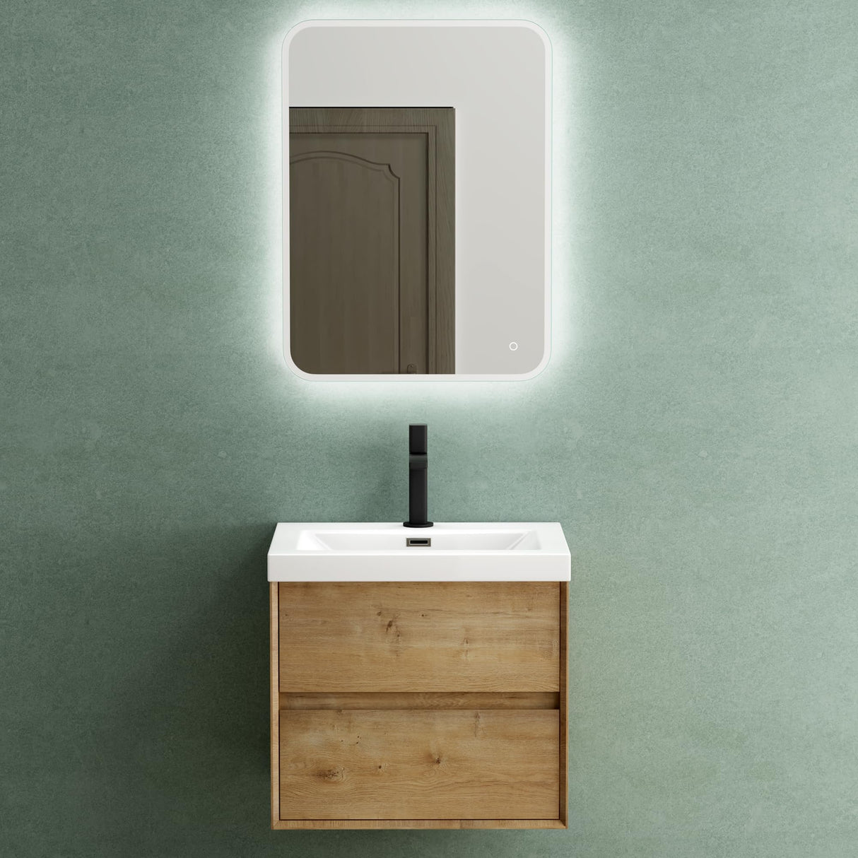 glasvilla Mobile Bagno Sospeso con 2 Cassetti di Chiusura Soft-close e Lavabo Bianco, Mobiletto da Bagno con Lavabo da Marmo Fuso Rimo