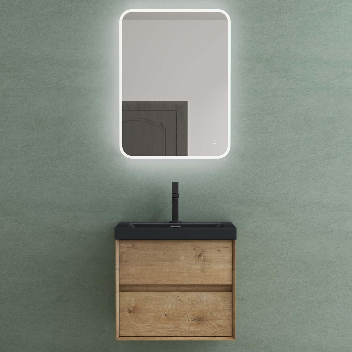 glasvilla Mobile Bagno Sospeso con 2 Cassetti di Chiusura Soft Close, Mobiletto per Bagno con Lavabo da Marmo Fuso, Lavabo da Appoggio Antracite Opaco, Rimo