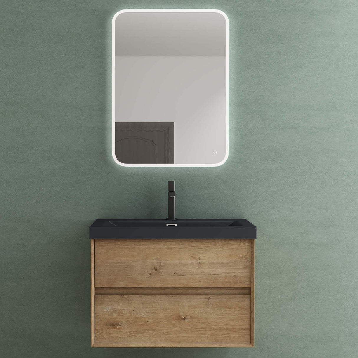 glasvilla Mobile Bagno Sospeso con 2 Cassetti di Chiusura Soft Close, Mobiletto per Bagno con Lavabo da Marmo Fuso, Lavabo da Appoggio Antracite Opaco, Rimo