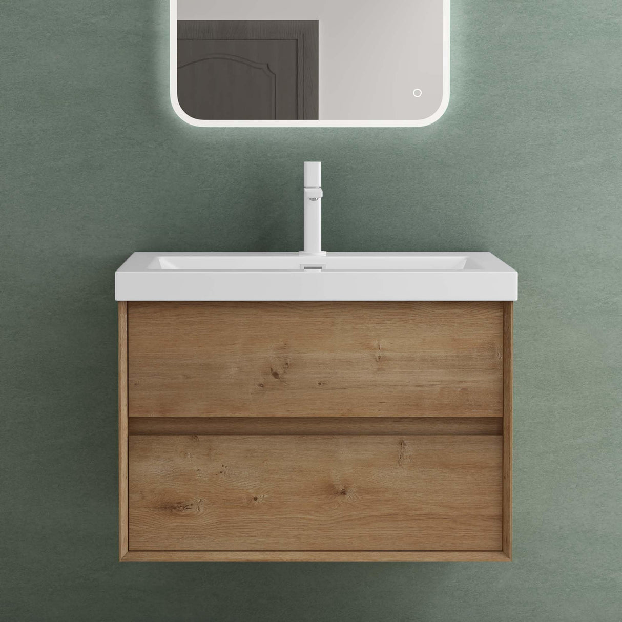 glasvilla Mobile Bagno Sospeso con 2 Cassetti di Chiusura Soft-close e Lavabo Bianco, Mobiletto da Bagno con Lavabo da Marmo Fuso Rimo