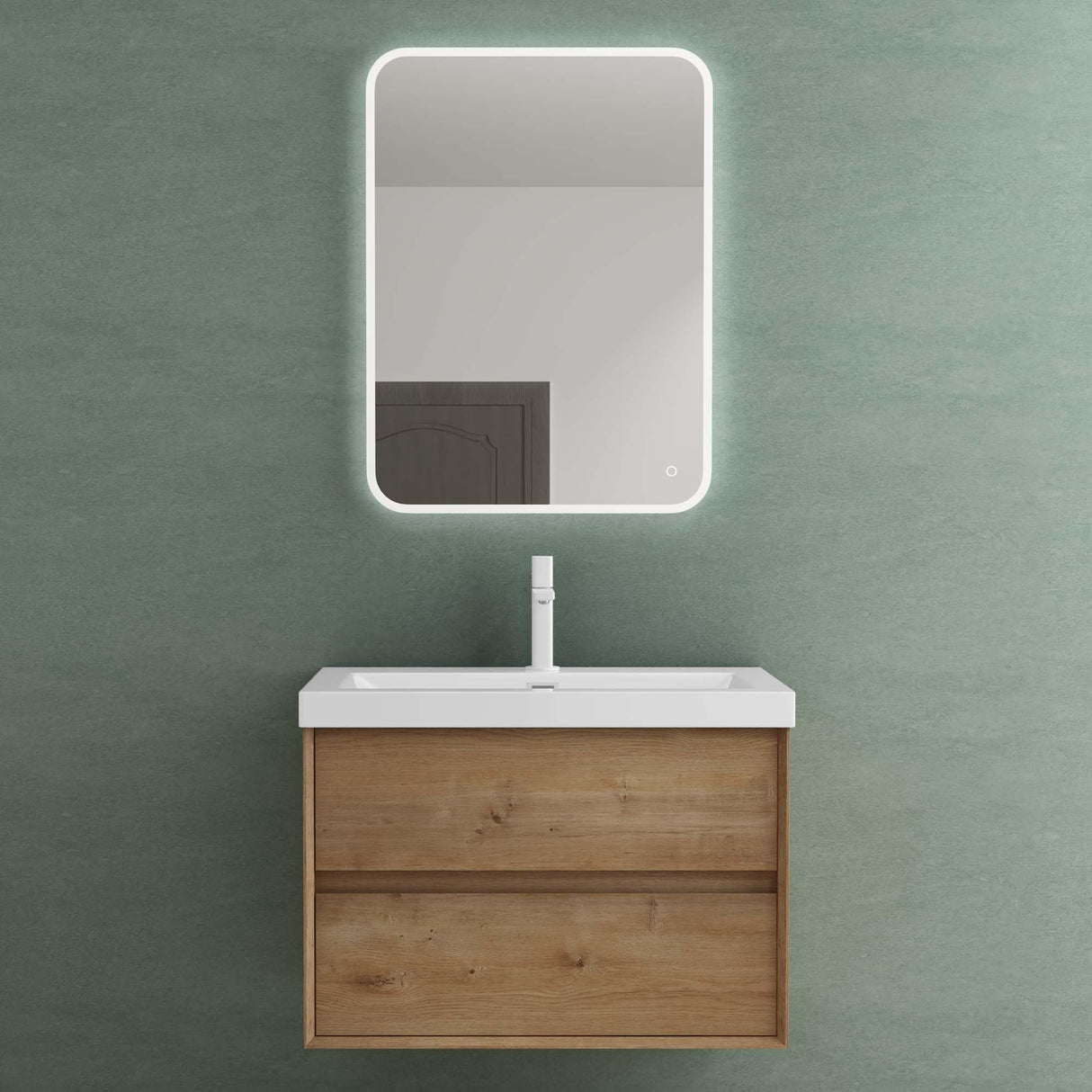 glasvilla Mobile Bagno Sospeso con 2 Cassetti di Chiusura Soft-close e Lavabo Bianco, Mobiletto da Bagno con Lavabo da Marmo Fuso Rimo