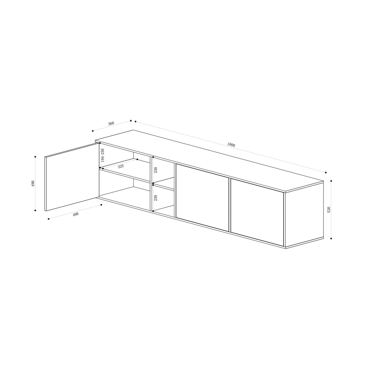 Meuble de rangement Glasvilla avec 3 portes et 2 compartiments, commode, buffet, beaucoup d'espace de rangement pour le salon Schrank02
