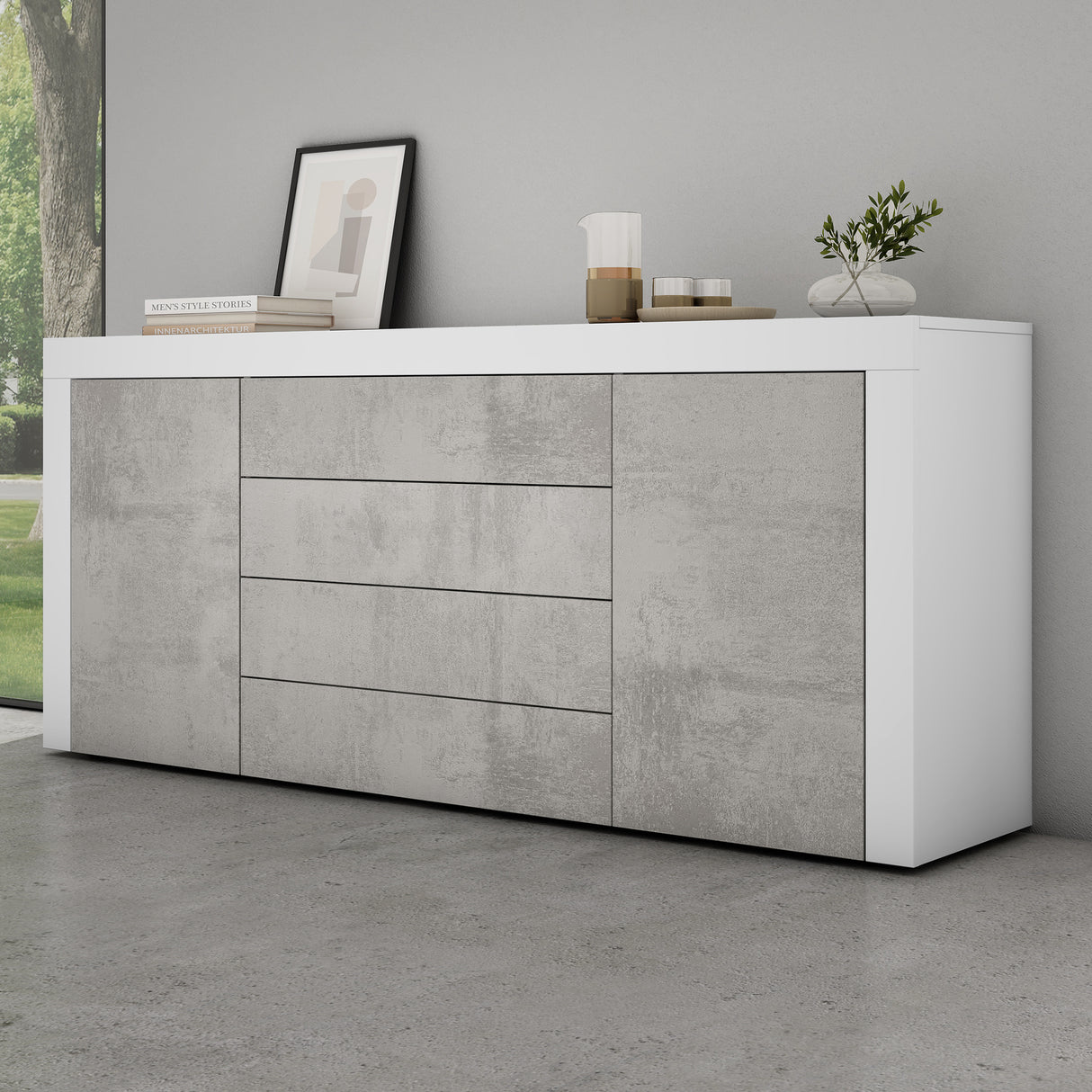 glasvilla Aparador Almacenamiento BTH: 167x36x70 cm con 2 Armarios y 4 Cajones Comoda Mueble Armario03