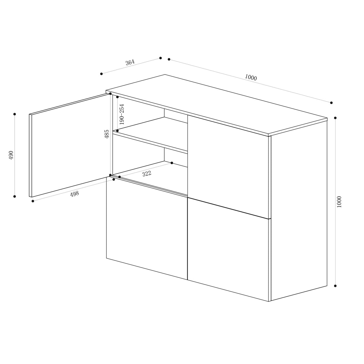 Commode de rangement à 4 portes, buffet, meuble polyvalent, meuble de rangement Glasvilla Schrank04