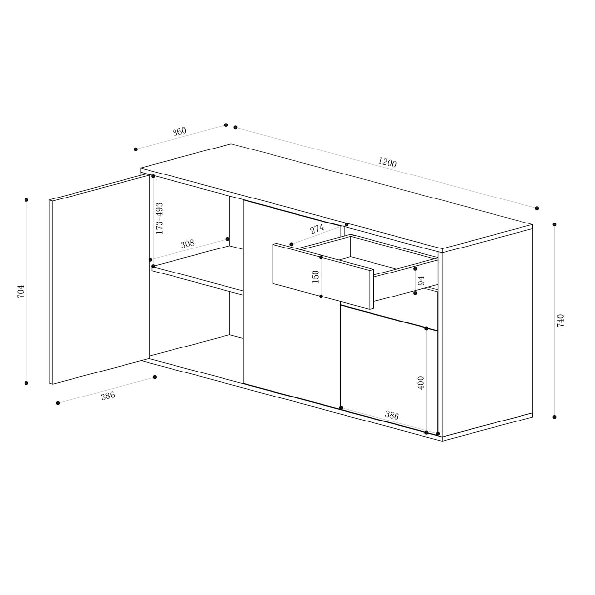 glasvilla Mobile Contenitore con 2 Ante e 2 Cassetti Mobiletto Bagno per Soggiorno, Sala da Pranzo, Camera da Letto Schrank05