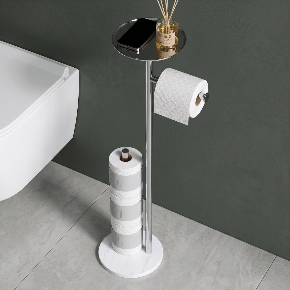 glasvilla Klopapierhalter Stehend, Toilettenpapierhalter | Edelstahl, Klorollenhalter freistehend, Toilettenpapier Aufbewahrung für 4 Rollen, ohne Bohren, für Badezimmer & WC Lino-06
